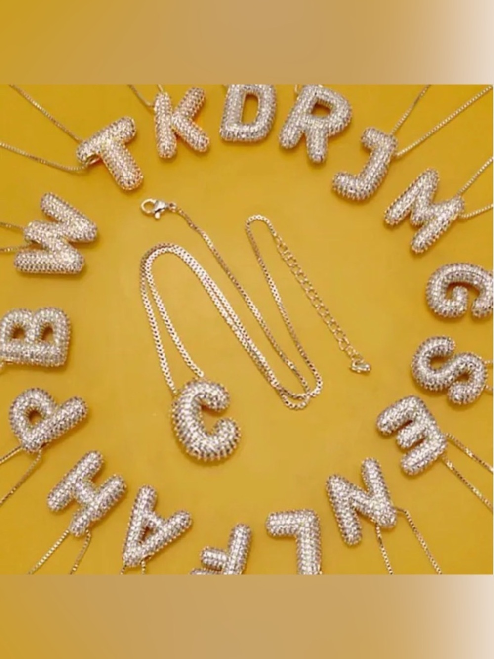 Y2k Pave Gold Plated Bubble Letter S Pendant Rhinestone Necklace Chunky Gift - Picture 3 of 5
